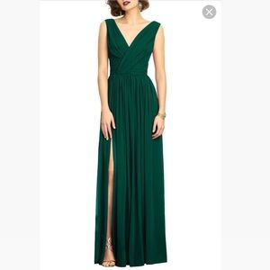 Dessy Collection V-Neck Chiffon Gown Hunter Green